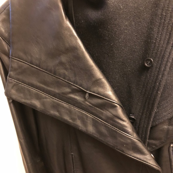 Black Leather Jacket with Oversized Moto Collar - Picture 6 of 8